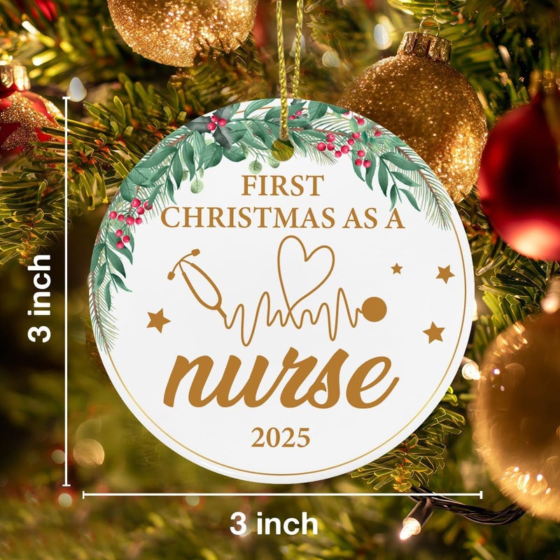 ZOSAN New Nurse Gifts for Women Men, Christmas Ceramic Ornament 2025, First Christmas as a Nurse Ornament - Image 3